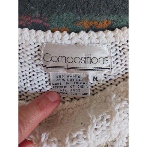 Vtg Compositions Crochet Knit Top Womens Medium White Cottage Core Beach Boho - Picture 5 of 6